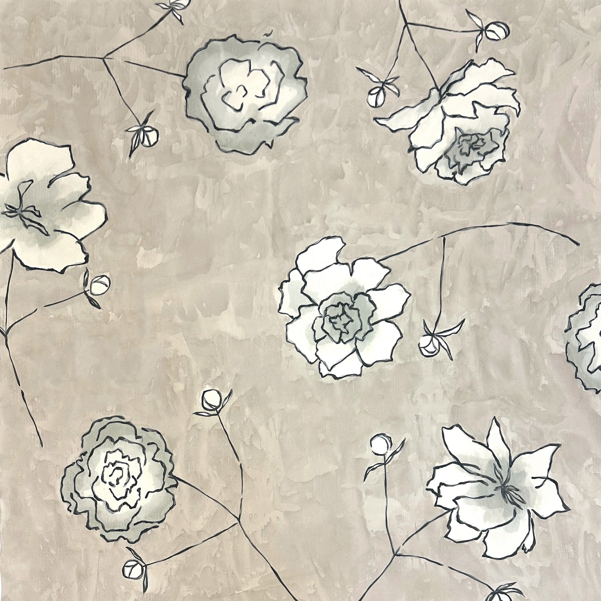 cosmic wonder floral pattern リネン 薄灰色 4014-
